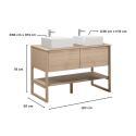Ensemble meuble double vasque 120cm chêne naturel avec vasques carrées blanches et robinets