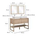Ensemble salle de bain 120cm double vasque chêne naturel avec colonne, vasques carrées, miroirs et robinets