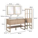 Ensemble salle de bain 120cm double vasque chêne naturel avec colonne, vasques carrées, miroirs et robinets