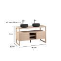 Ensemble meuble double vasque 140cm chêne naturel avec vasques rondes noires