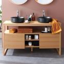 Ensemble meuble double vasque 140cm chêne naturel avec vasques rondes noires