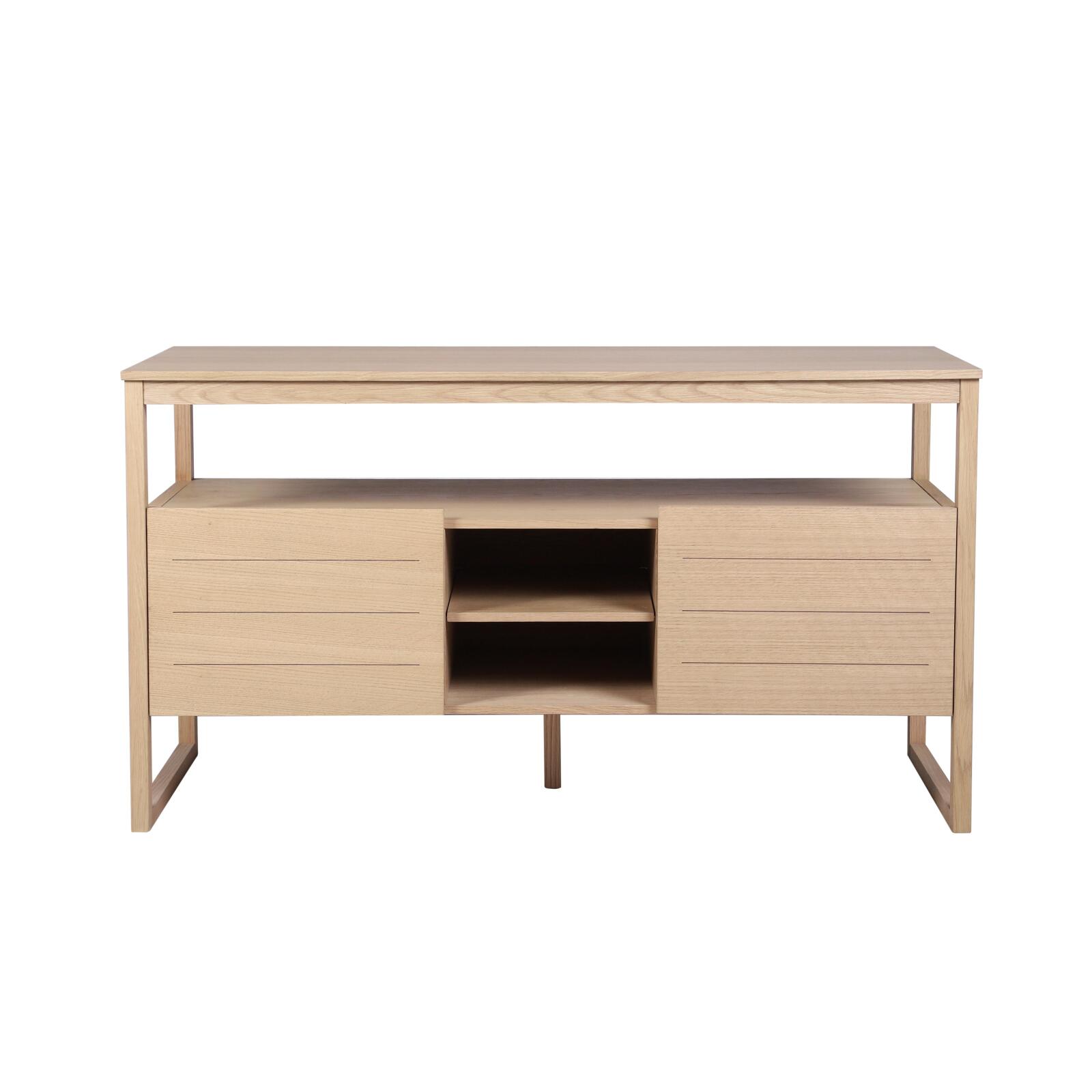 Ensemble meuble double vasque 140cm chêne naturel avec vasques rondes blanches