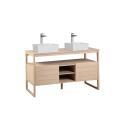 Ensemble meuble double vasque 140cm chêne naturel avec vasques carrées blanches