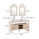Ensemble double vasque 140cm chêne naturel avec vasques carrées blanches, robinets et miroir
