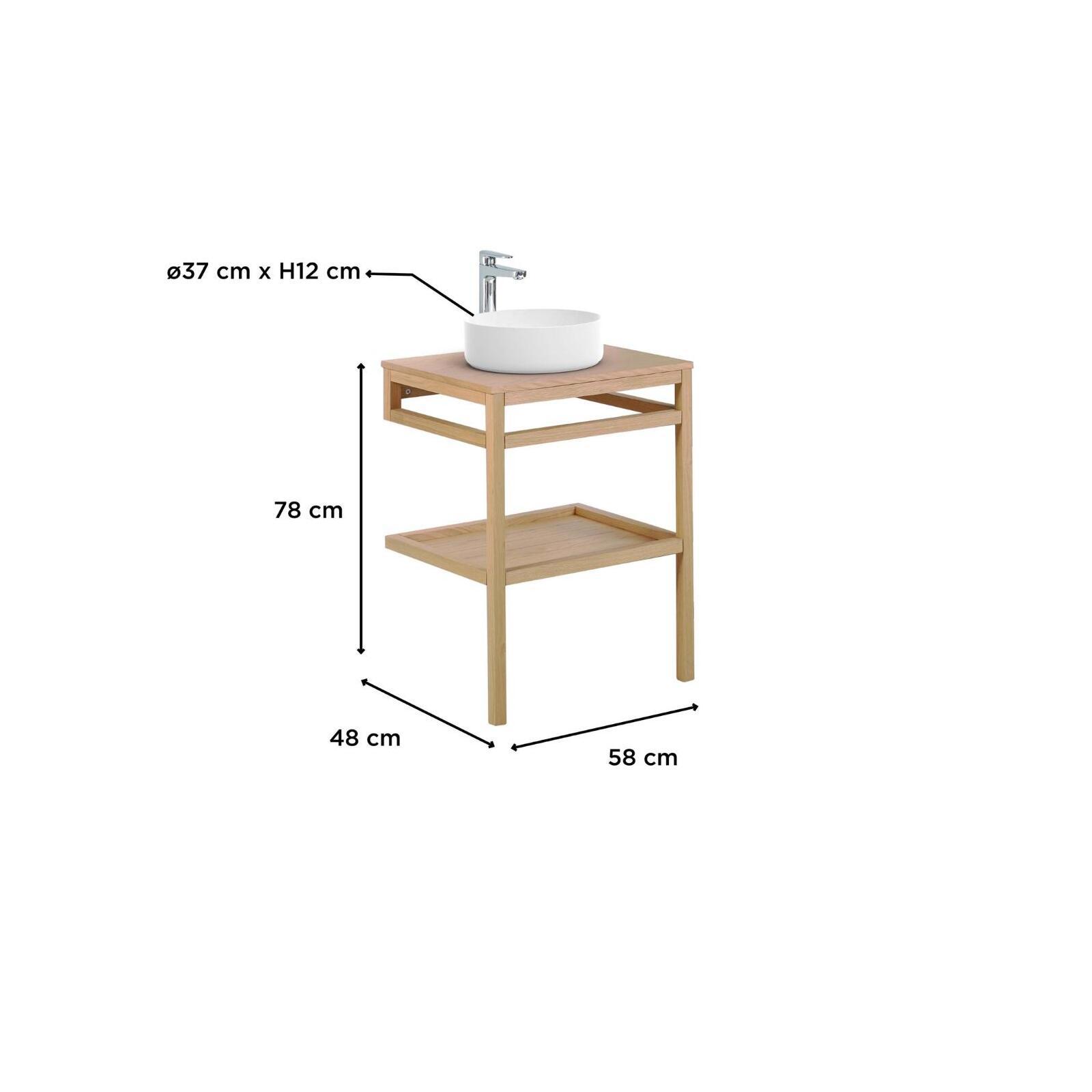 Meuble de salle de bain structure métal noir plan bois et vasque ronde