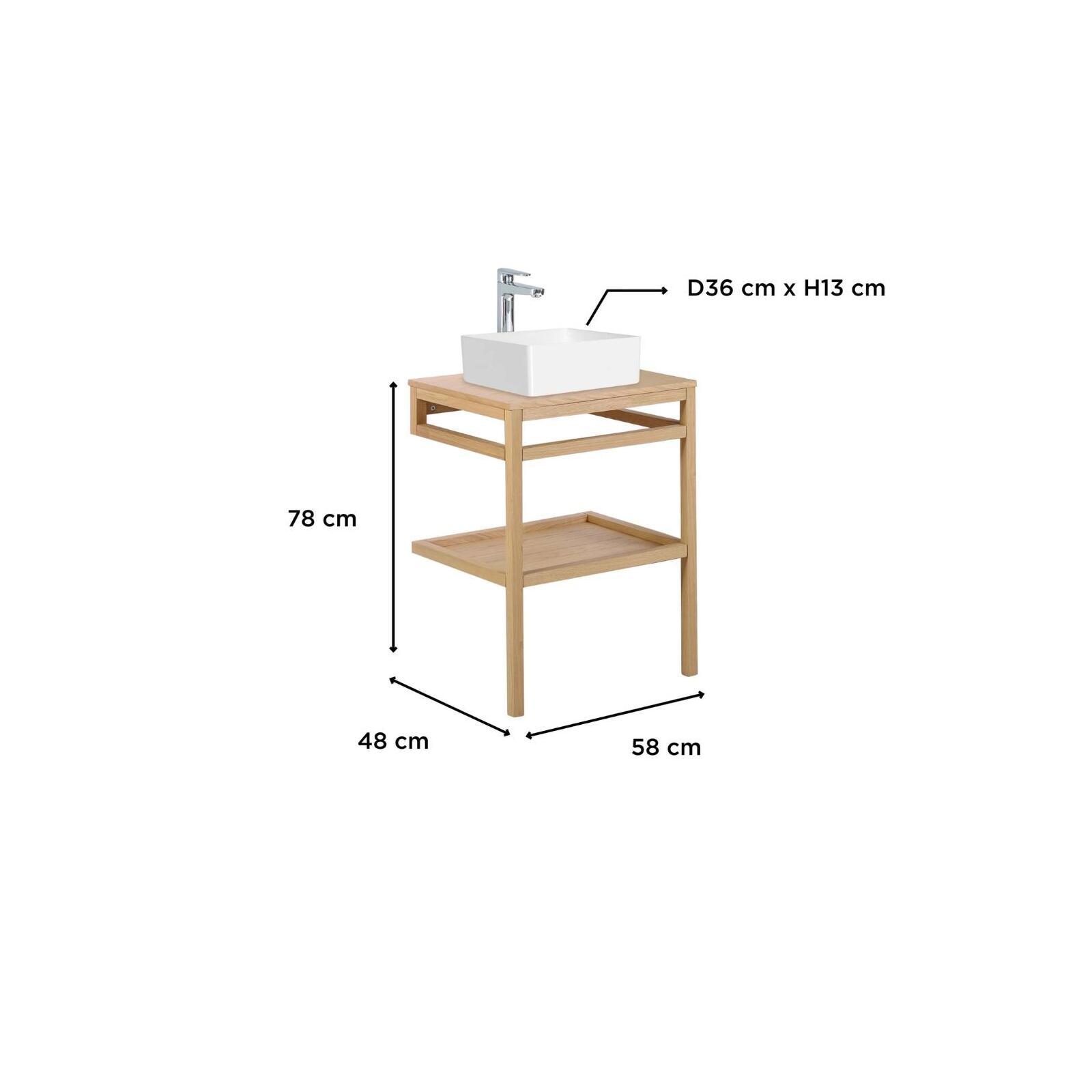 Meuble de salle de bain en chêne avec vasque ronde et robinet