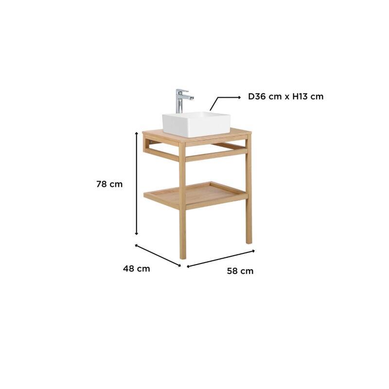 Meuble de salle de bain en chêne avec vasque ronde et robinet