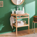 Meuble de salle de bain en chêne avec vasque ronde et robinet