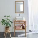 Meuble de salle de bain en chêne avec vasque carrée robinet et miroir