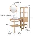 Meuble de salle de bain en chêne avec vasque ronde robinet miroir et colonne