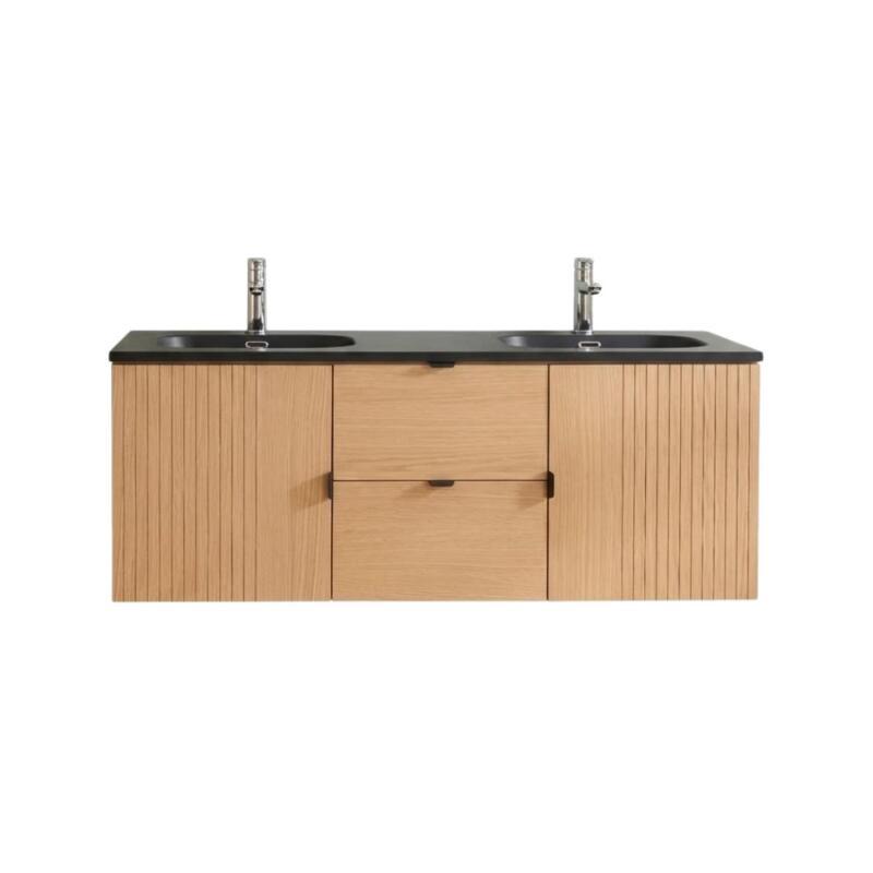 Meuble de salle de bain en chêne avec vasque et robinet