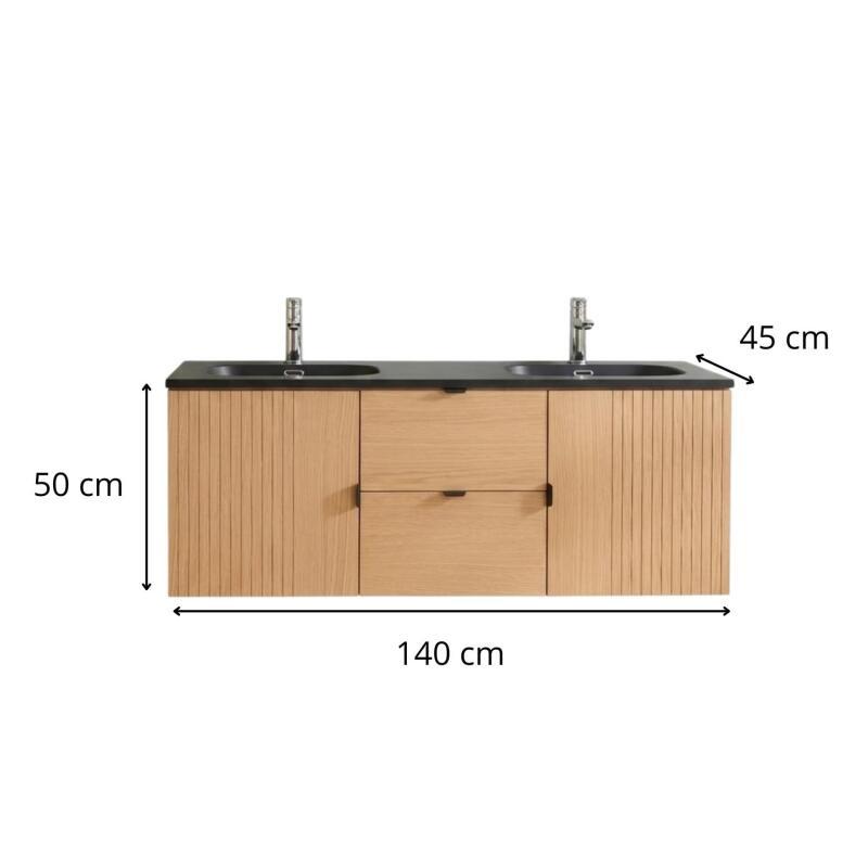 Meuble de salle de bain en chêne avec vasque et robinet