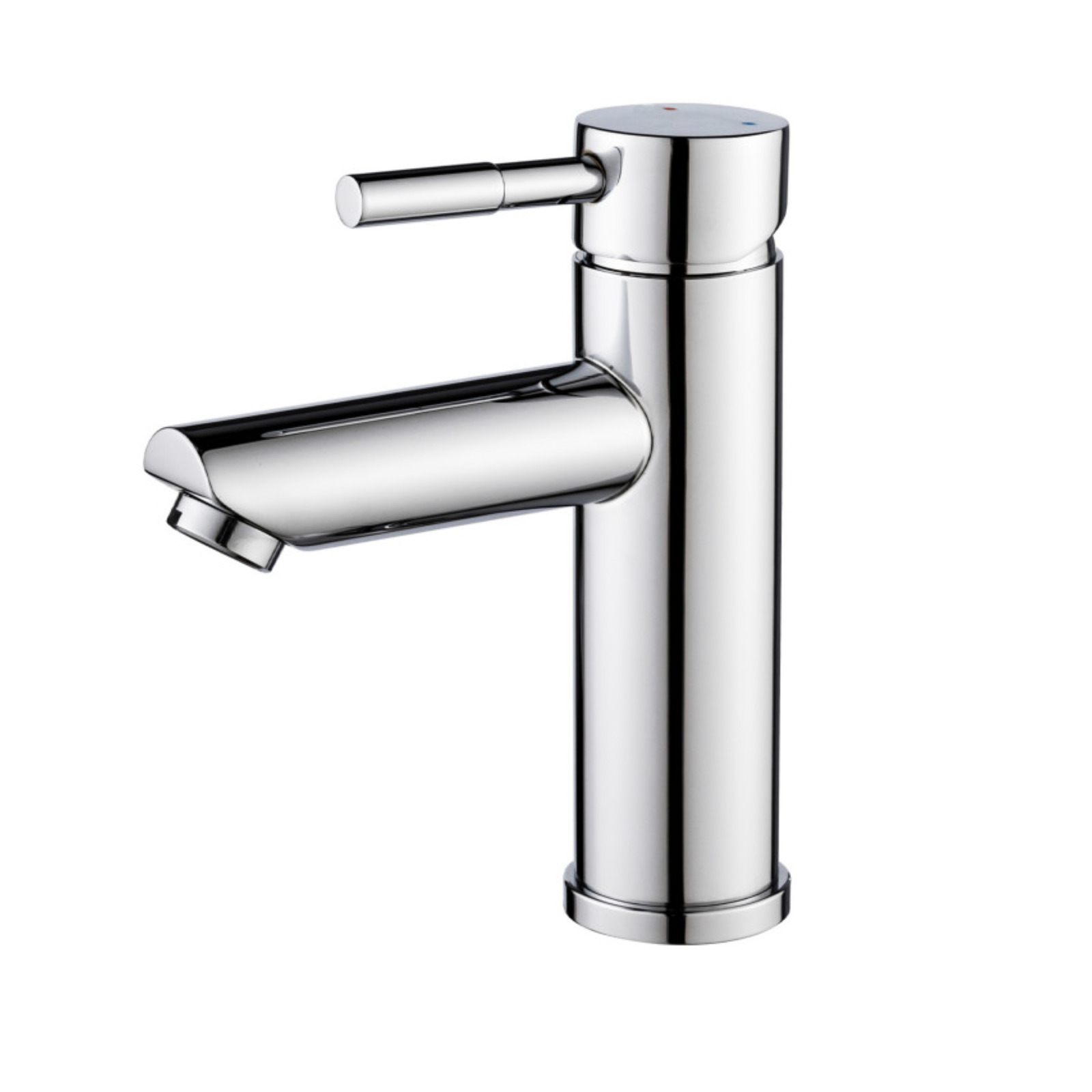 Meuble de salle de bain en chêne avec robinets chromés et miroir ronds