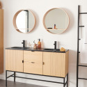 Meuble de salle de bain sur pieds en chêne avec robinets noir et miroirs