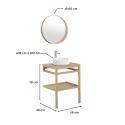 Meuble de salle de bain en chêne avec vasque ronde robinet et miroir