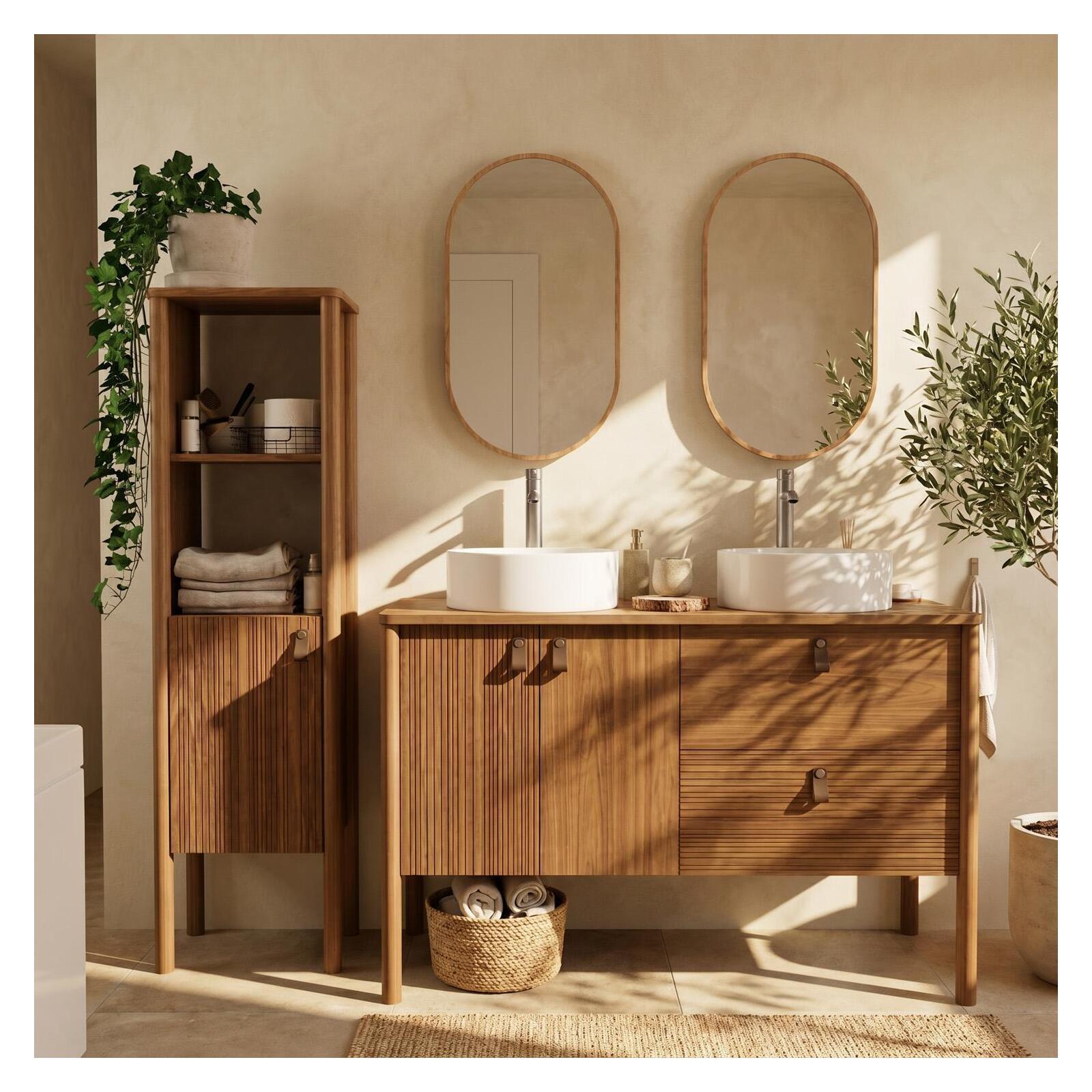 Meuble double vasque sur pieds en chêne 120 cm