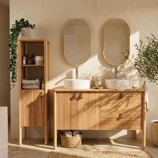 Ensemble meuble double vasque 120cm + vasque DIEGO + robinet TAP + miroir PEPPER + colonne JOY
