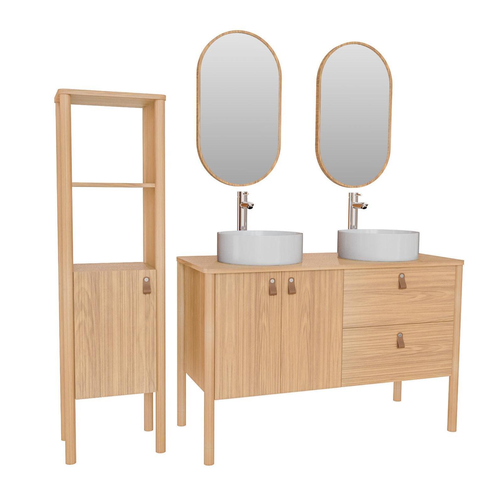 Ensemble meuble double vasque 120cm + vasque DIEGO + robinet TAP + miroir PEPPER + colonne JOY