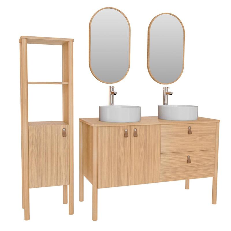 Ensemble meuble double vasque 120cm + vasque DIEGO + robinet TAP + miroir PEPPER + colonne JOY