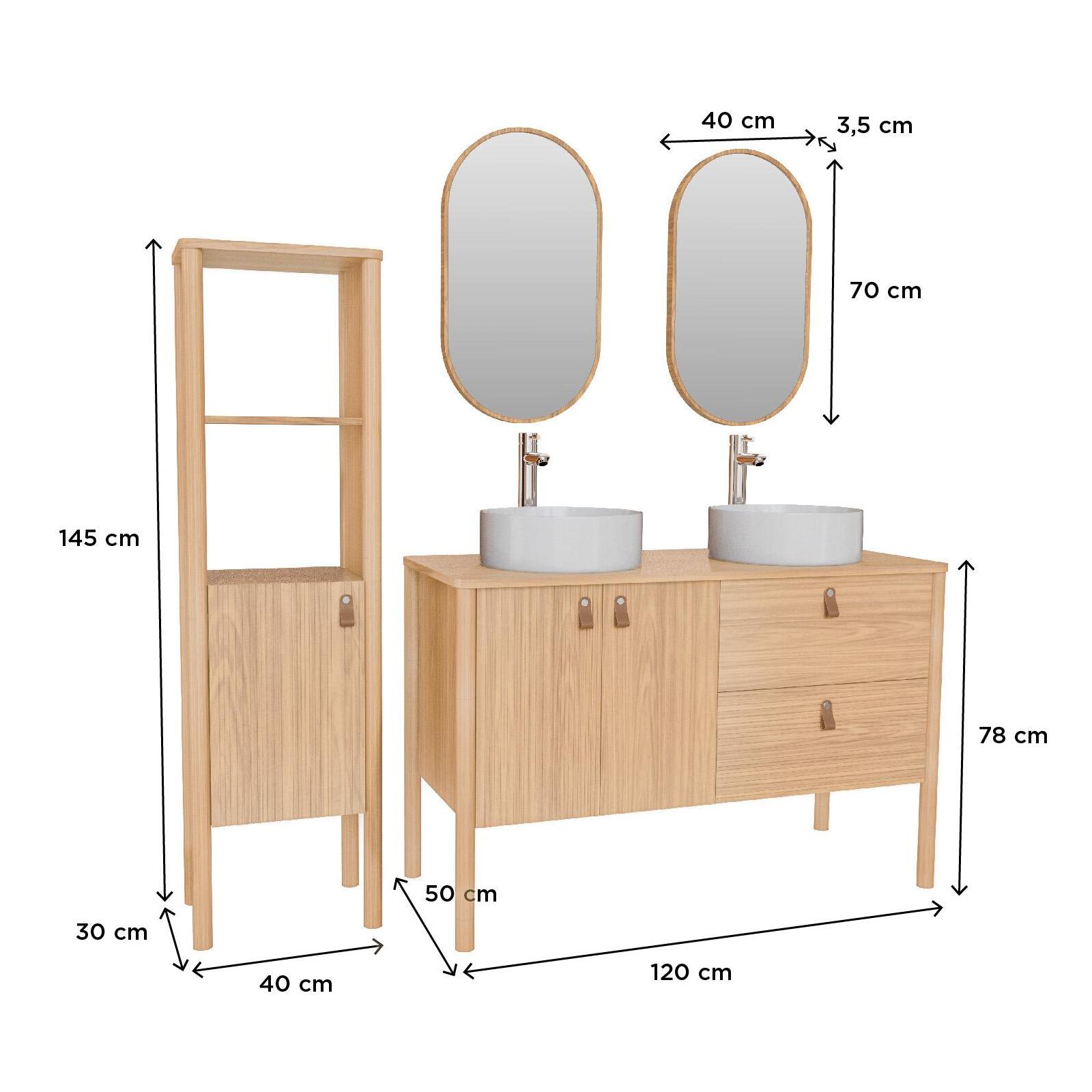 Ensemble meuble double vasque 120cm + vasque DIEGO + robinet TAP + miroir PEPPER + colonne JOY