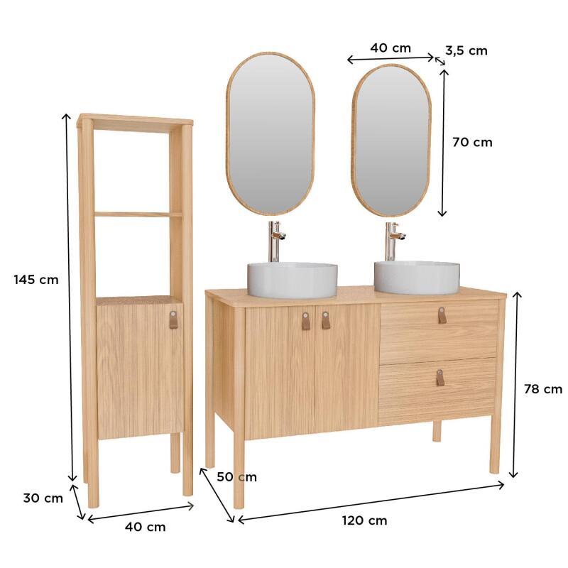 Ensemble meuble double vasque 120cm + vasque DIEGO + robinet TAP + miroir PEPPER + colonne JOY