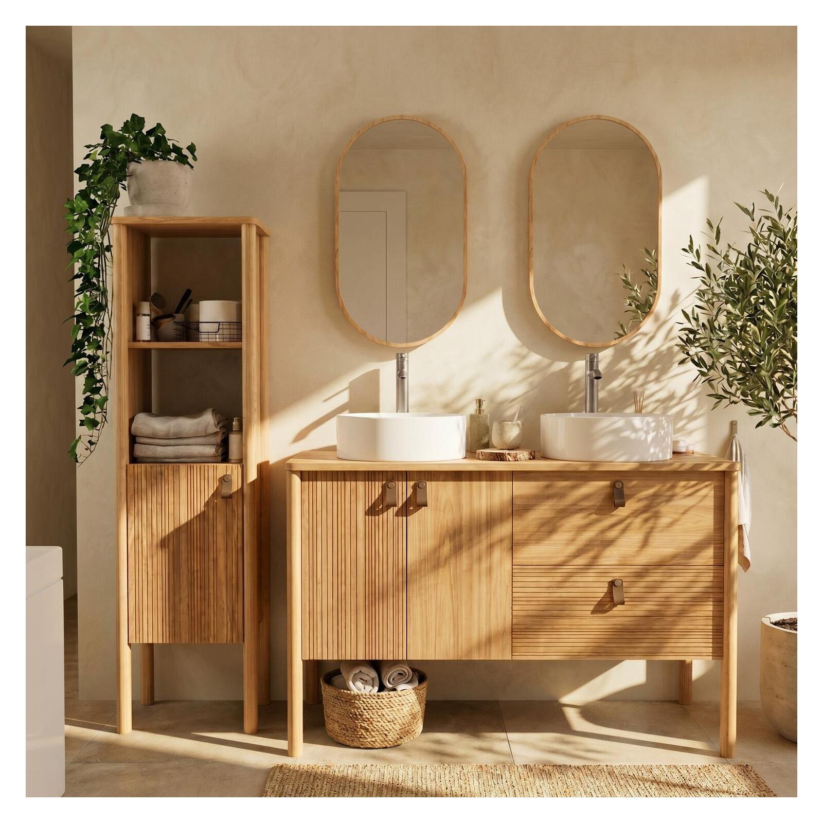 Colonne de salle de bain  sur pieds en chêne 145 cm