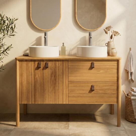 Ensemble meuble double vasque 120 cm + vasques DIEGO + robinets TAP