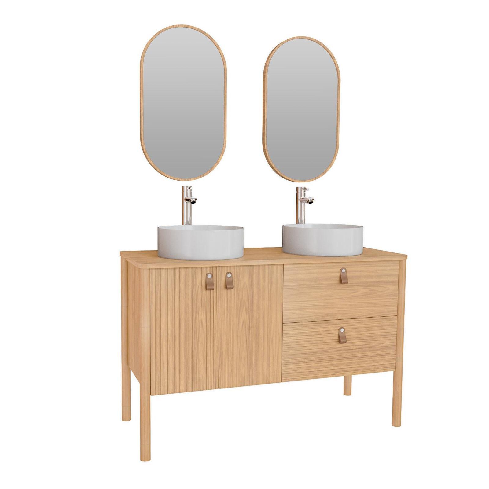 Ensemble meuble double vasque 120cm avec vasques, robinets et miroir