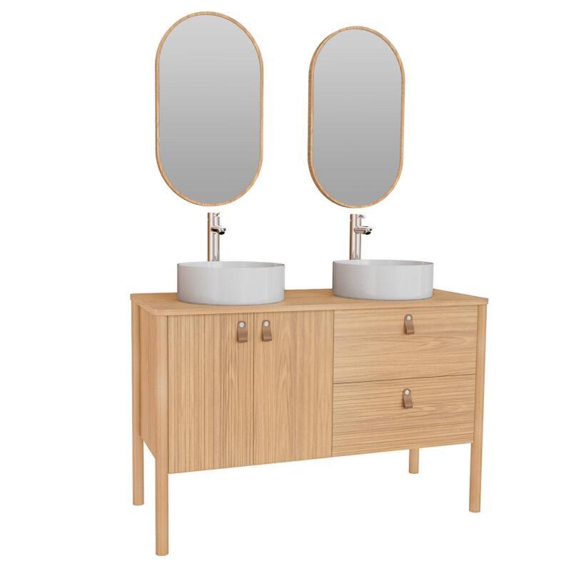 Ensemble meuble double vasque 120cm avec vasques, robinets et miroir