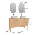 Ensemble meuble double vasque 120cm avec vasques, robinets et miroir