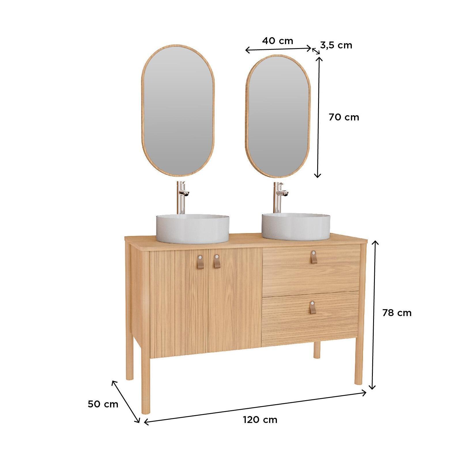 Ensemble meuble double vasque 120cm avec vasques, robinets et miroir