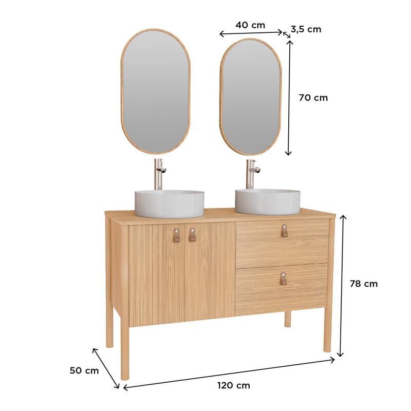 Ensemble meuble double vasque 120cm avec vasques, robinets et miroir