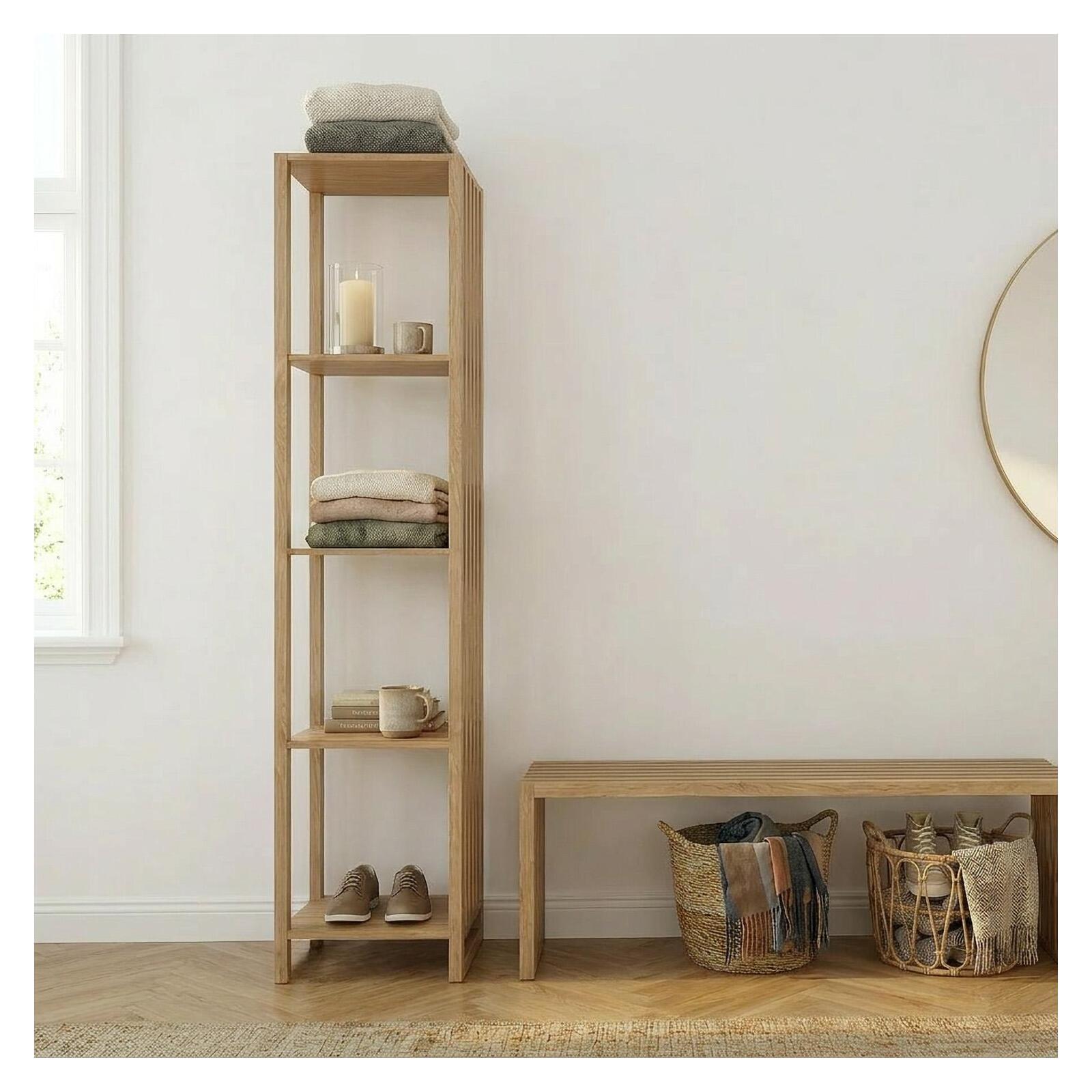 Portant vêtements en bois effet tasseaux de bois 40x190cm - 4 étagères