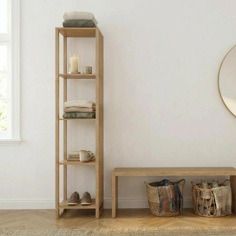 Portant vêtements en bois effet tasseaux de bois 40x190cm - 4 étagères