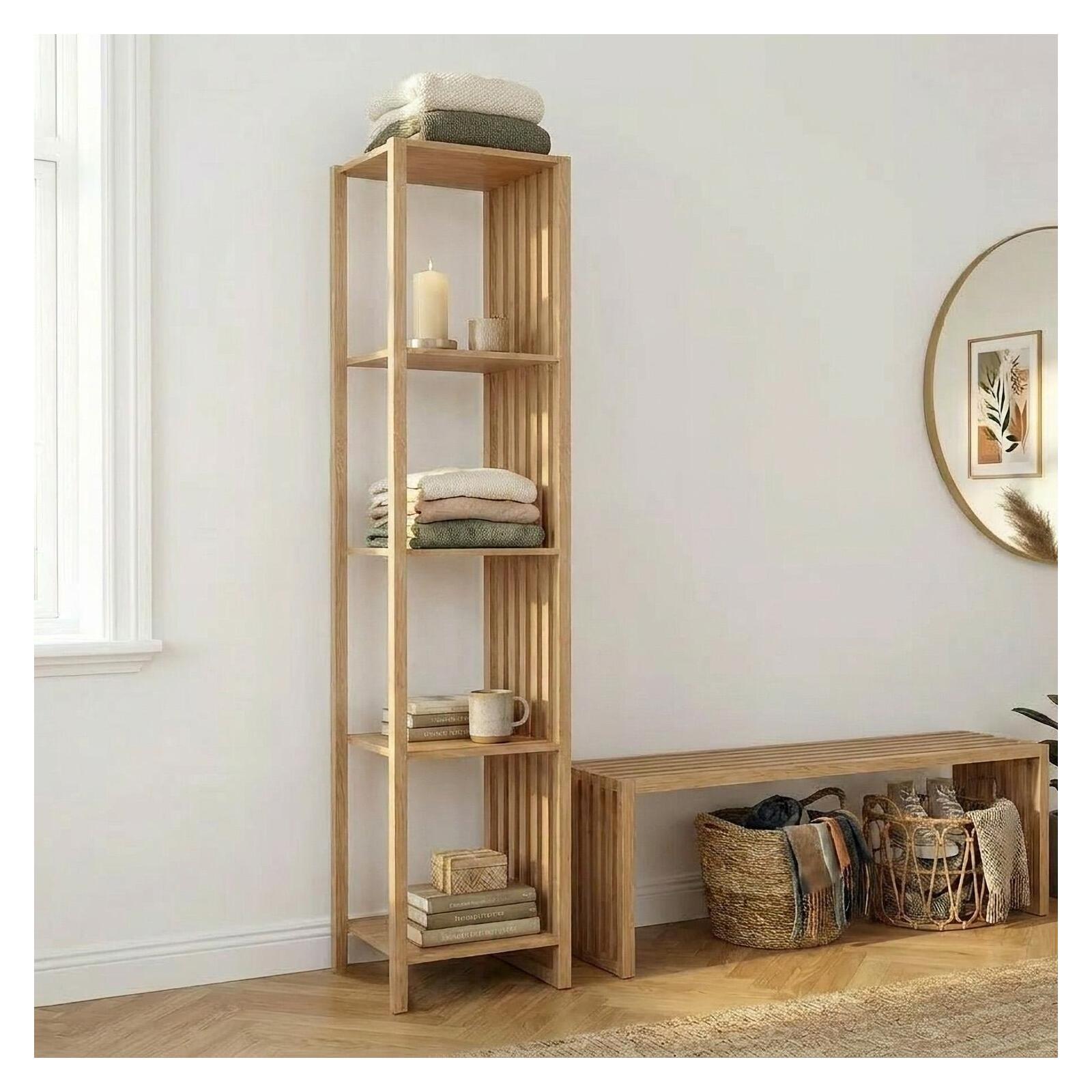 Portant vêtements en bois effet tasseaux de bois 40x190cm - 4 étagères