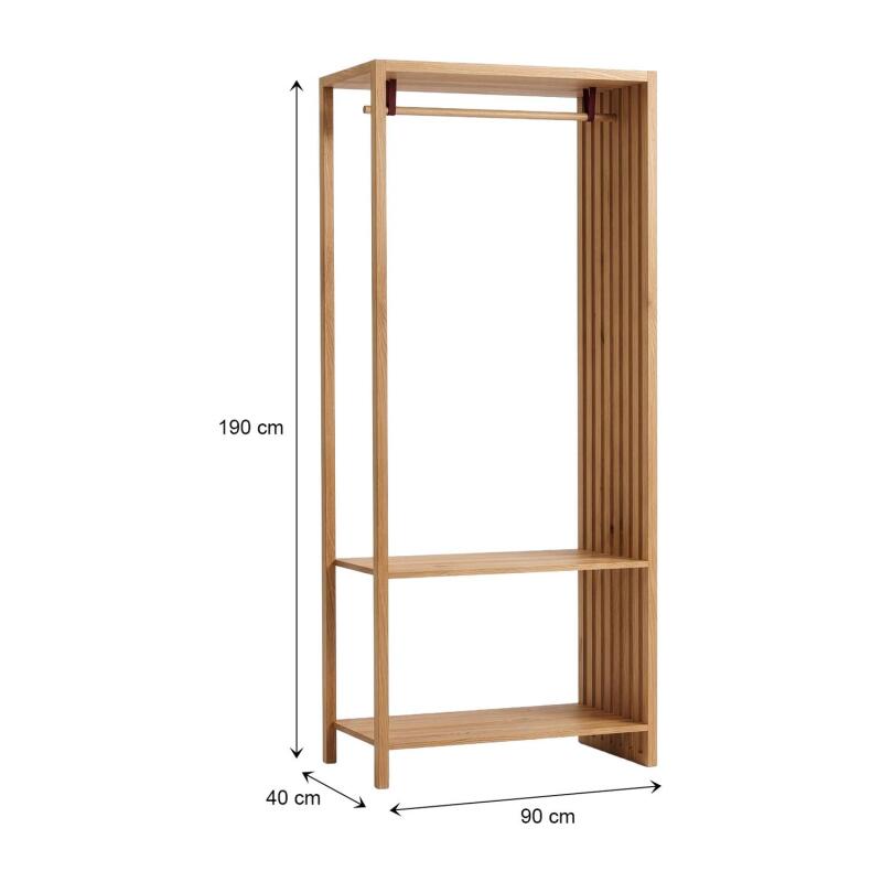 Portant vêtements en bois effet tasseaux de bois 90x190cm - barre penderie