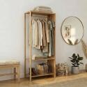 Portant vêtements en bois effet tasseaux de bois 90x190cm - barre penderie