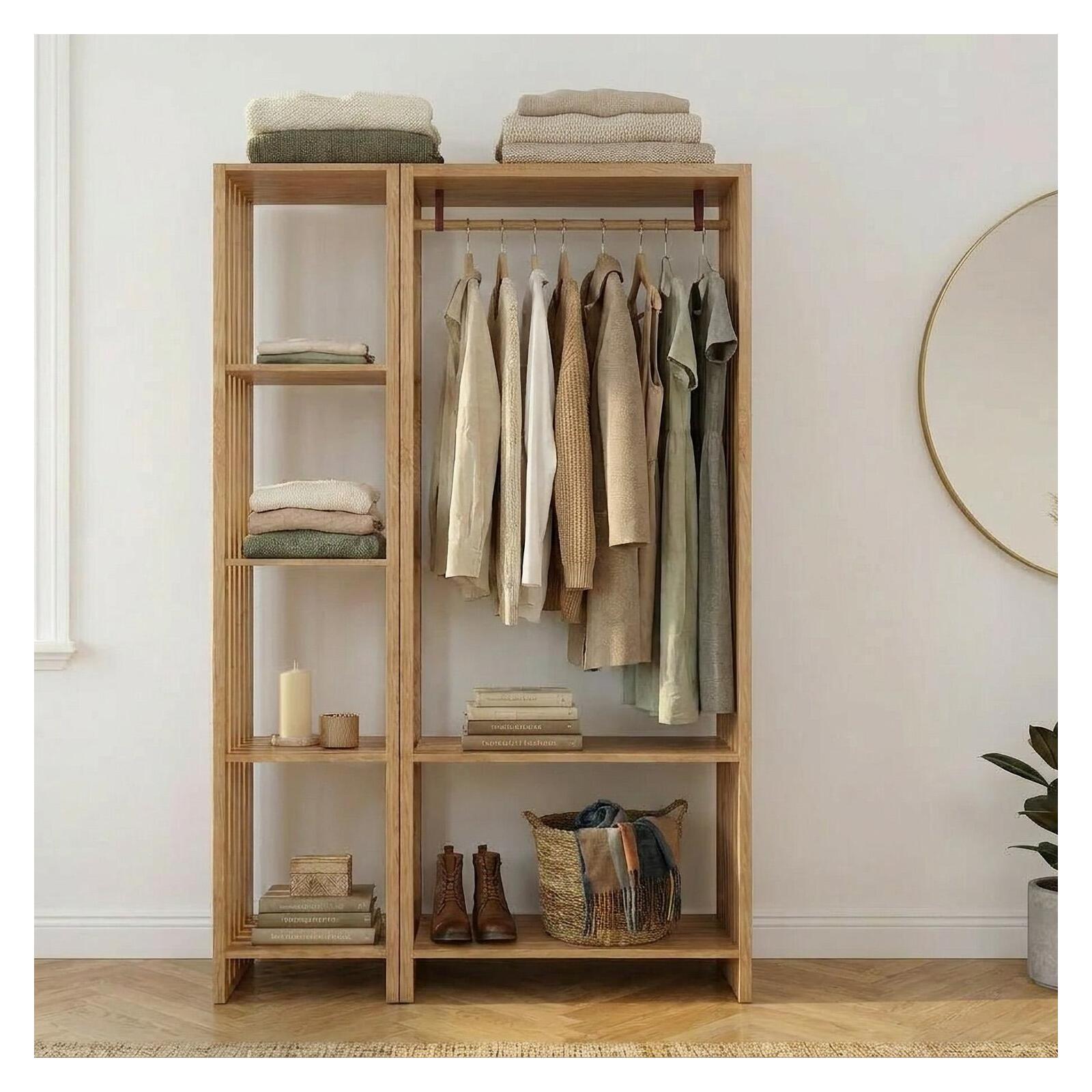 Lot de 2 portants vêtements en bois effet tasseaux de bois 130x190cm - étagères et penderie