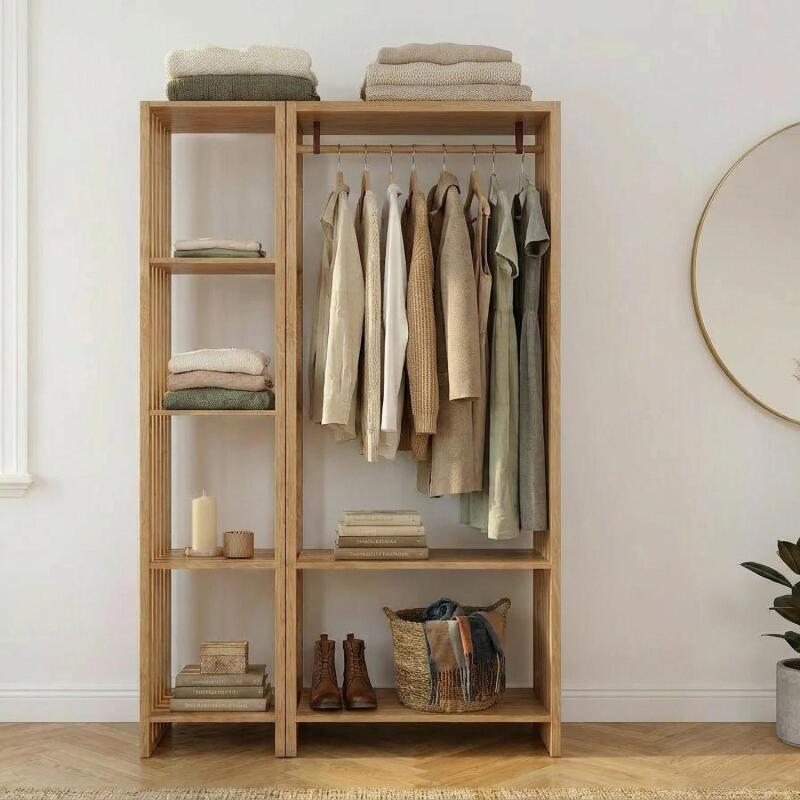 Lot de 2 portants vêtements en bois effet tasseaux de bois 130x190cm - étagères et penderie