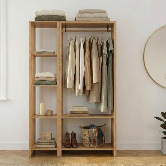 Lot de 2 portants vêtements en bois effet tasseaux de bois 130x190cm - étagères et penderie