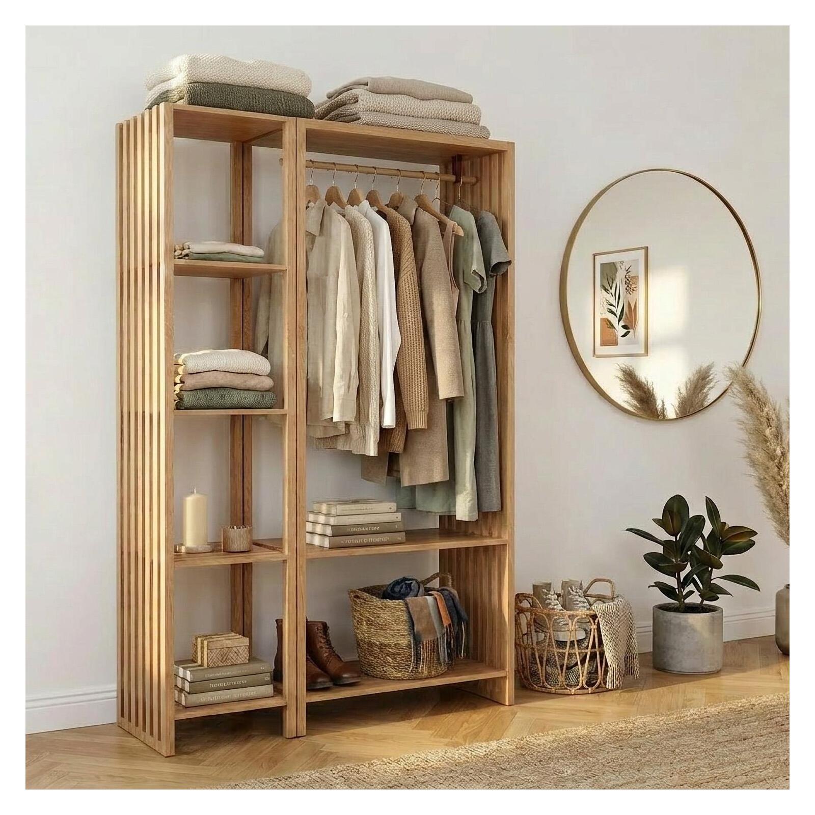 Lot de 2 portants vêtements en bois effet tasseaux de bois 130x190cm - étagères et penderie
