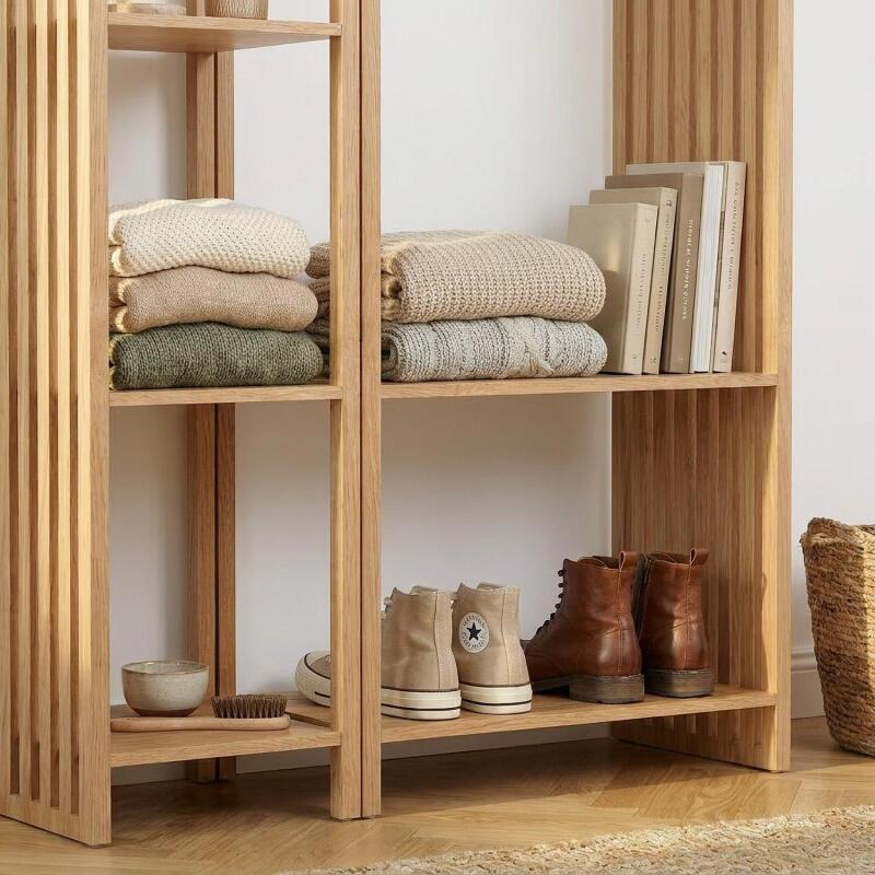 Lot de 2 portants vêtements en bois effet tasseaux de bois 130x190cm - étagères et penderie