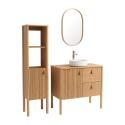 Meuble salle de bain 80cm chêne avec vasque blanche, miroir, robinet et colonne