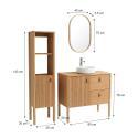 Meuble salle de bain 80cm chêne avec vasque blanche, miroir, robinet et colonne