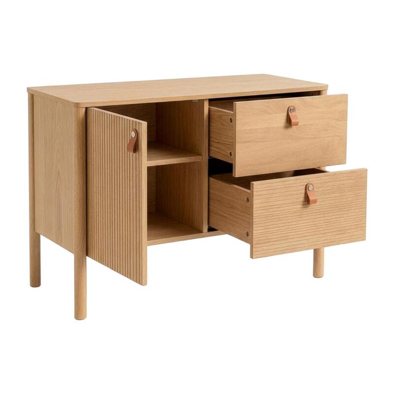 Meuble salle de bain 80cm chêne avec vasque blanche, miroir, robinet et colonne