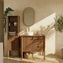 Meuble salle de bain 80cm chêne avec vasque blanche, miroir, robinet et colonne