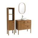 Meuble salle de bain 80cm chêne avec vasque blanche, miroir, robinet et colonne