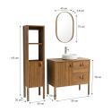Meuble salle de bain 80cm chêne avec vasque blanche, miroir, robinet et colonne