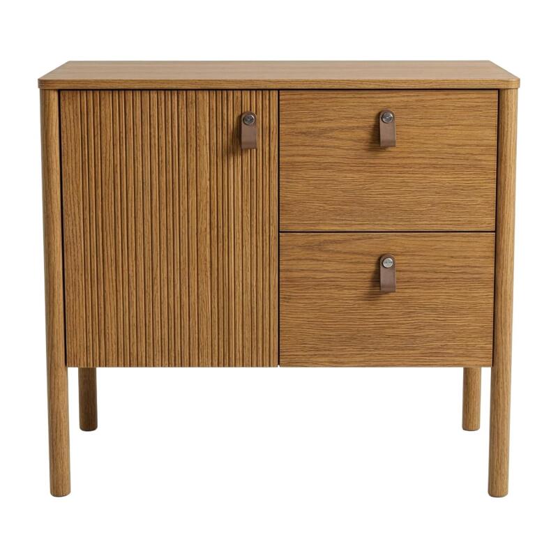 Meuble simple vasque 80 cm sur pieds en placage chêne - pour vasque à poser 