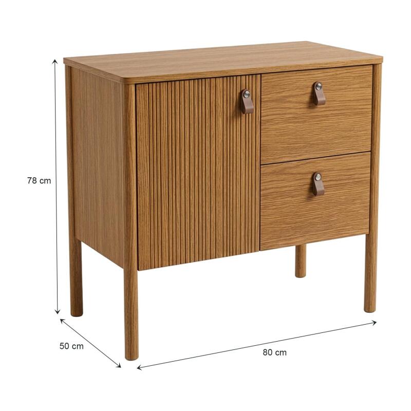 Meuble simple vasque 80 cm sur pieds en placage chêne - pour vasque à poser 